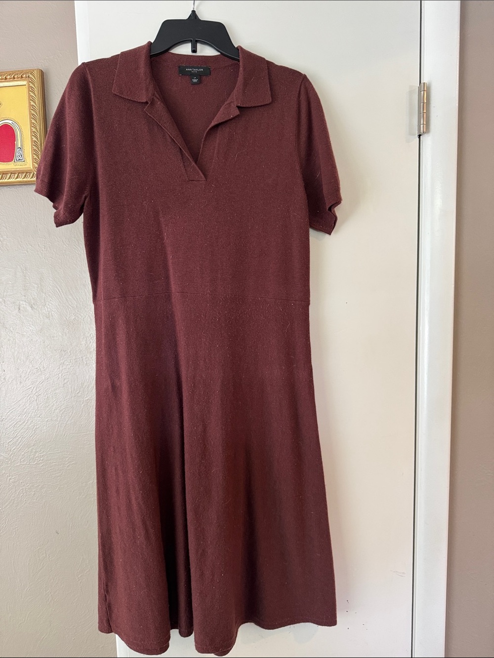 Ann Taylor Brown Short-Sleeve Polo Knit Dress Sz L